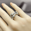 Anillo Multi Piedra 01.424.0018.1 Rodio Laminado, Diseño de Bambu, con Micro Pave Blanca, Pulido, Rodinado (Talla Unica)