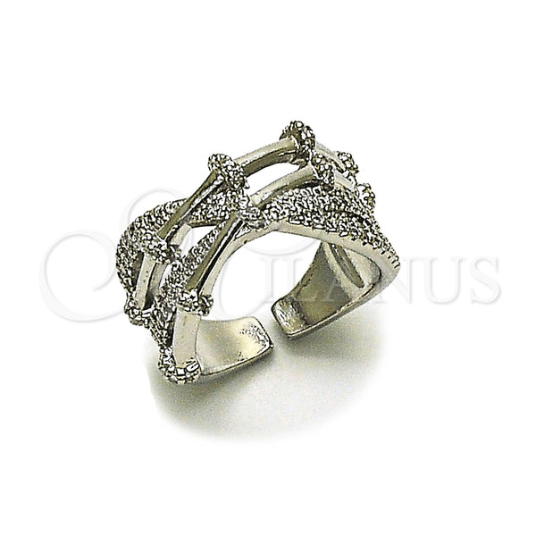 Anillo Multi Piedra 01.424.0018.1 Rodio Laminado, Diseño de Bambu, con Micro Pave Blanca, Pulido, Rodinado (Talla Unica)