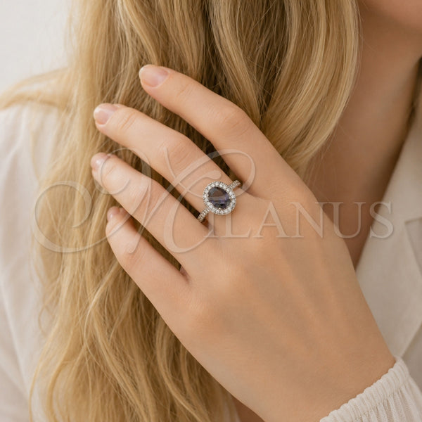 Anillo Multi Piedra 01.424.0003.5 Rodio Laminado, Diseño de Cluster, con Zirconia Cubica Amatista y Blanca, Pulido, Rodinado (Talla Unica)