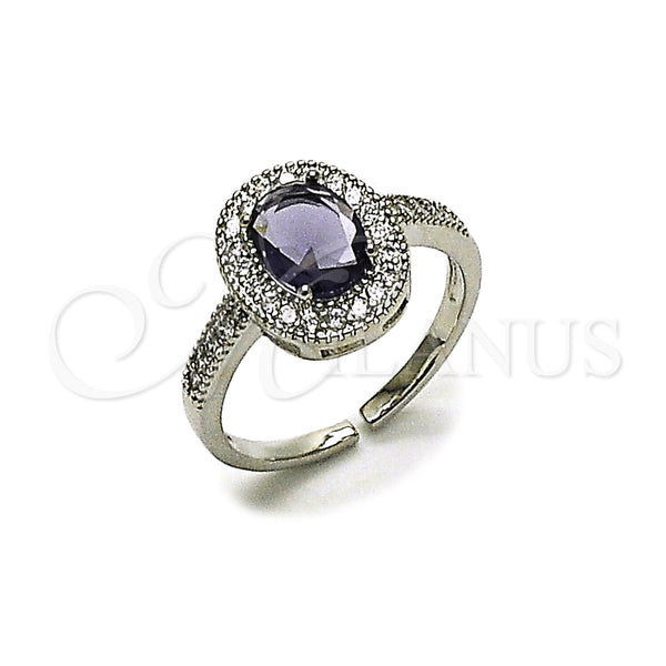 Anillo Multi Piedra 01.424.0003.5 Rodio Laminado, Diseño de Cluster, con Zirconia Cubica Amatista y Blanca, Pulido, Rodinado (Talla Unica)