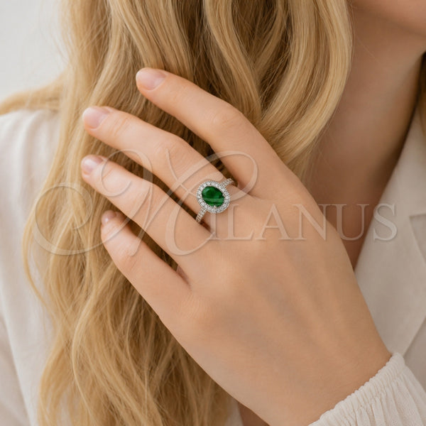 Anillo Multi Piedra 01.424.0003.6 Rodio Laminado, Diseño de Cluster, con Zirconia Cubica Verde y Blanca, Pulido, Rodinado (Talla Unica)