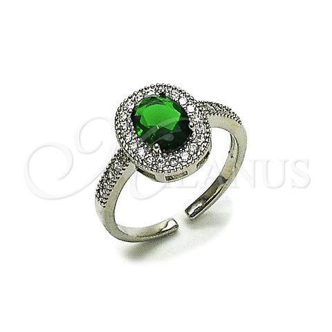 Anillo Multi Piedra 01.424.0003.6 Rodio Laminado, Diseño de Cluster, con Zirconia Cubica Verde y Blanca, Pulido, Rodinado (Talla Unica)