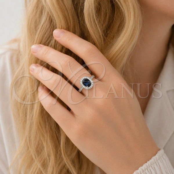 Anillo Multi Piedra 01.424.0003.7 Rodio Laminado, Diseño de Cluster, con Zirconia Cubica Zafiro Azul y Blanca, Pulido, Rodinado (Talla Unica)