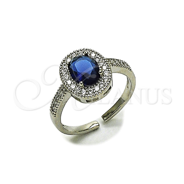 Anillo Multi Piedra 01.424.0003.7 Rodio Laminado, Diseño de Cluster, con Zirconia Cubica Zafiro Azul y Blanca, Pulido, Rodinado (Talla Unica)