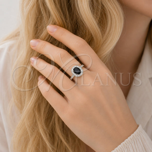 Anillo Multi Piedra 01.424.0003.8 Rodio Laminado, Diseño de Cluster, con Zirconia Cubica Negro y Blanca, Pulido, Rodinado (Talla Unica)