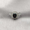 Anillo Multi Piedra 01.424.0003.8 Rodio Laminado, Diseño de Cluster, con Zirconia Cubica Negro y Blanca, Pulido, Rodinado (Talla Unica)
