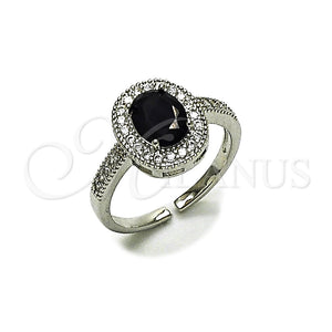 Anillo Multi Piedra 01.424.0003.8 Rodio Laminado, Diseño de Cluster, con Zirconia Cubica Negro y Blanca, Pulido, Rodinado (Talla Unica)