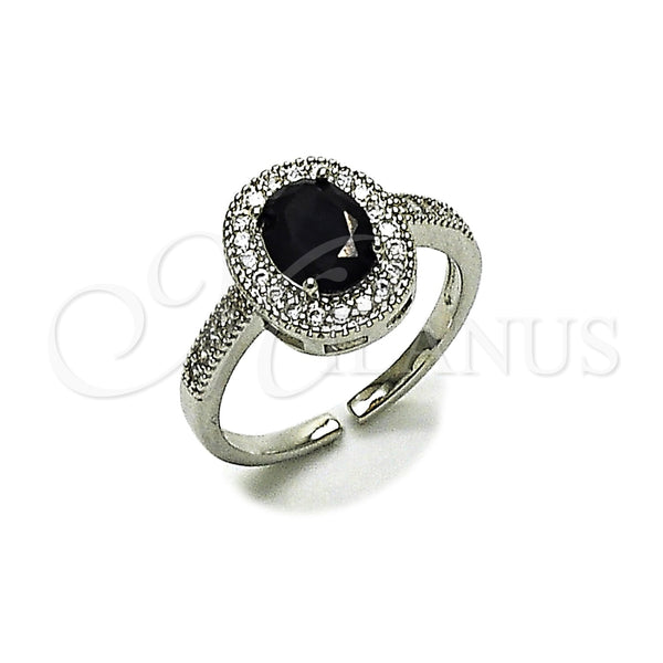 Anillo Multi Piedra 01.424.0003.8 Rodio Laminado, Diseño de Cluster, con Zirconia Cubica Negro y Blanca, Pulido, Rodinado (Talla Unica)