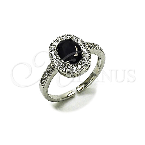 Anillo Multi Piedra 01.424.0003.8 Rodio Laminado, Diseño de Cluster, con Zirconia Cubica Negro y Blanca, Pulido, Rodinado (Talla Unica)
