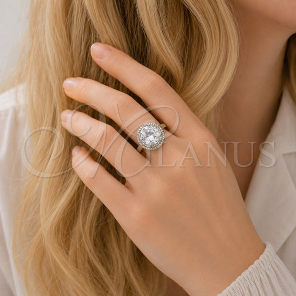 Anillo Multi Piedra 01.424.0001.5 Rodio Laminado, Diseño de Cluster, con Zirconia Cubica Blanca y Micro Pave Blanca, Pulido, Rodinado (Talla Unica)