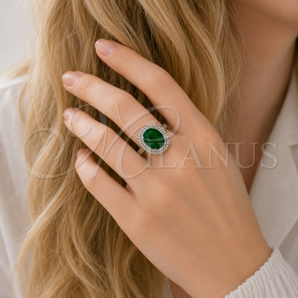 Anillo Multi Piedra 01.424.0001.6 Rodio Laminado, Diseño de Cluster, con Zirconia Cubica Verde y Micro Pave Blanca, Pulido, Rodinado (Talla Unica)