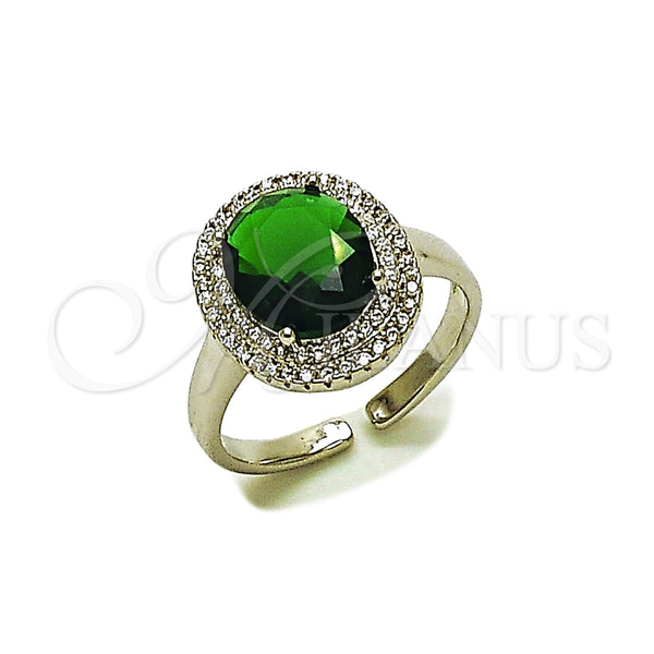 Anillo Multi Piedra 01.424.0001.6 Rodio Laminado, Diseño de Cluster, con Zirconia Cubica Verde y Micro Pave Blanca, Pulido, Rodinado (Talla Unica)