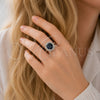 Anillo Multi Piedra 01.424.0001.7 Rodio Laminado, Diseño de Cluster, con Zirconia Cubica Zafiro Azul y Micro Pave Blanca, Pulido, Rodinado (Talla Unica)