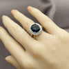 Anillo Multi Piedra 01.424.0001.7 Rodio Laminado, Diseño de Cluster, con Zirconia Cubica Zafiro Azul y Micro Pave Blanca, Pulido, Rodinado (Talla Unica)