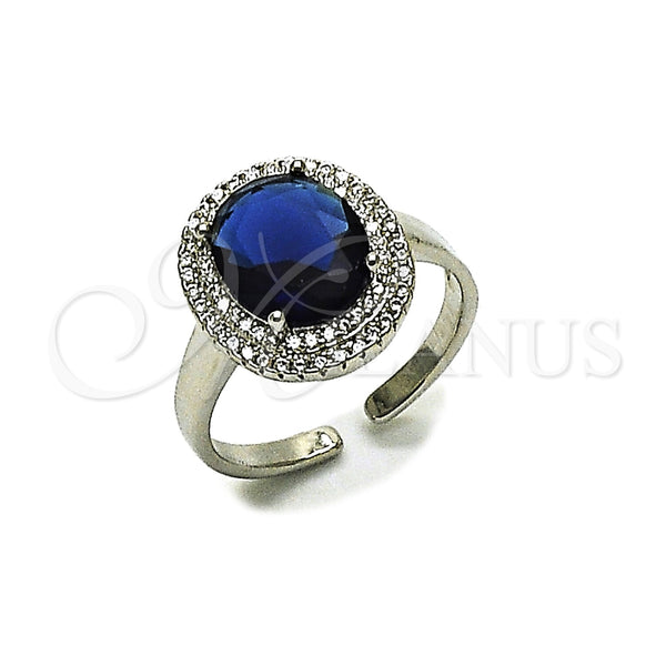 Anillo Multi Piedra 01.424.0001.7 Rodio Laminado, Diseño de Cluster, con Zirconia Cubica Zafiro Azul y Micro Pave Blanca, Pulido, Rodinado (Talla Unica)