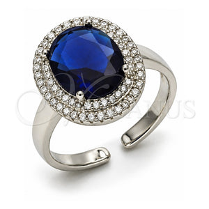 Anillo Multi Piedra 01.424.0001.7 Oro Laminado Blanco, Diseño de Cluster, con Zirconia Cubica Zafiro Azul y Micro Pave Blanca, Pulido, Rodinado (Talla Unica)