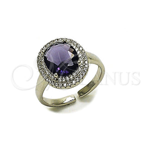 Anillo Multi Piedra 01.424.0001.8 Rodio Laminado, Diseño de Cluster, con Zirconia Cubica Amatista y Micro Pave Blanca, Pulido, Rodinado (Talla Unica)