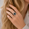 Anillo Multi Piedra 01.424.0001.9 Rodio Laminado, Diseño de Cluster, con Zirconia Cubica Negro y Micro Pave Blanca, Pulido, Rodinado (Talla Unica)