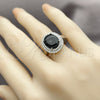 Anillo Multi Piedra 01.424.0001.9 Rodio Laminado, Diseño de Cluster, con Zirconia Cubica Negro y Micro Pave Blanca, Pulido, Rodinado (Talla Unica)