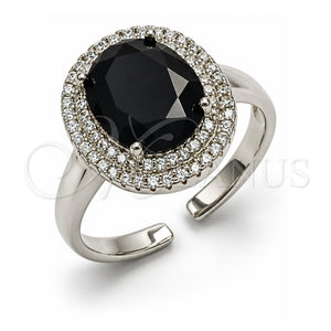 Anillo Multi Piedra 01.424.0001.9 Oro Laminado Blanco, Diseño de Cluster, con Zirconia Cubica Negro y Micro Pave Blanca, Pulido, Rodinado (Talla Unica)