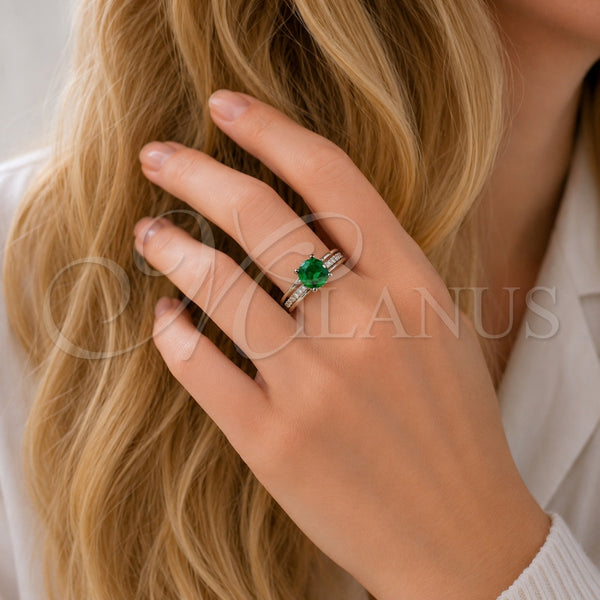 Anillo Multi Piedra 01.424.0019.1 Rodio Laminado, Diseño de Cluster, con Zirconia Cubica Verde y Blanca, Pulido, Rodinado (Talla Unica)