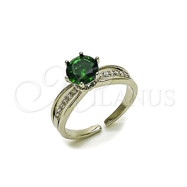 Anillo Multi Piedra 01.424.0019.1 Rodio Laminado, Diseño de Cluster, con Zirconia Cubica Verde y Blanca, Pulido, Rodinado (Talla Unica)
