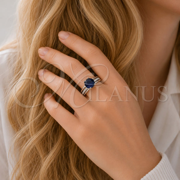 Anillo Multi Piedra 01.424.0019.2 Rodio Laminado, Diseño de Cluster, con Zirconia Cubica Zafiro Azul y Micro Pave Blanca, Pulido, Rodinado (Talla Unica)