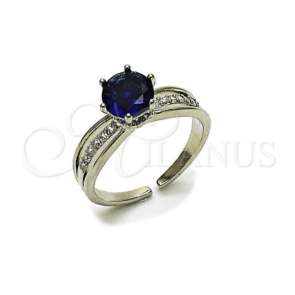 Anillo Multi Piedra 01.424.0019.2 Rodio Laminado, Diseño de Cluster, con Zirconia Cubica Zafiro Azul y Micro Pave Blanca, Pulido, Rodinado (Talla Unica)