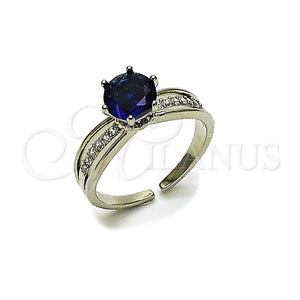 Anillo Multi Piedra 01.424.0019.2 Rodio Laminado, Diseño de Cluster, con Zirconia Cubica Zafiro Azul y Micro Pave Blanca, Pulido, Rodinado (Talla Unica)