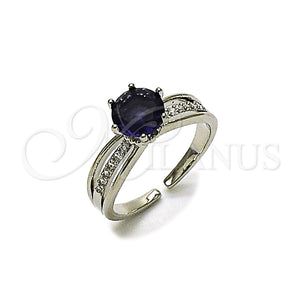 Anillo Multi Piedra 01.424.0019.3 Rodio Laminado, Diseño de Cluster, con Zirconia Cubica Amatista y Blanca, Pulido, Rodinado (Talla Unica)