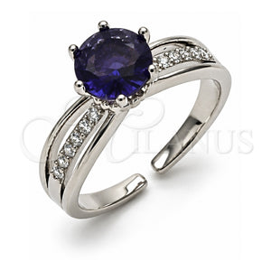 Anillo Multi Piedra 01.424.0019.3 Oro Laminado Blanco, Diseño de Cluster, con Zirconia Cubica Amatista y Blanca, Pulido, Rodinado (Talla Unica)