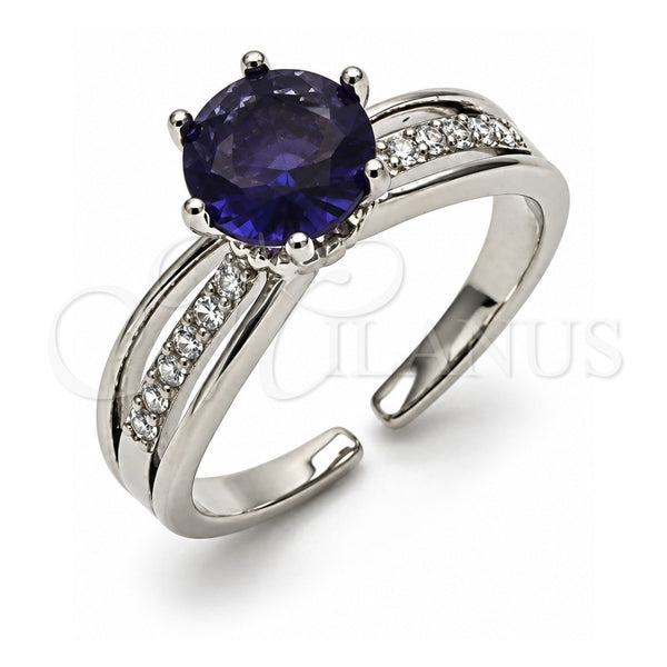Anillo Multi Piedra 01.424.0019.3 Oro Laminado Blanco, Diseño de Cluster, con Zirconia Cubica Amatista y Blanca, Pulido, Rodinado (Talla Unica)