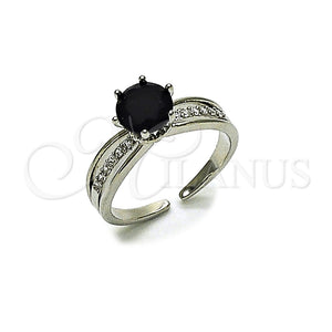 Anillo Multi Piedra 01.424.0019.4 Rodio Laminado, Diseño de Cluster, con Zirconia Cubica Negro y Blanca, Pulido, Rodinado (Talla Unica)