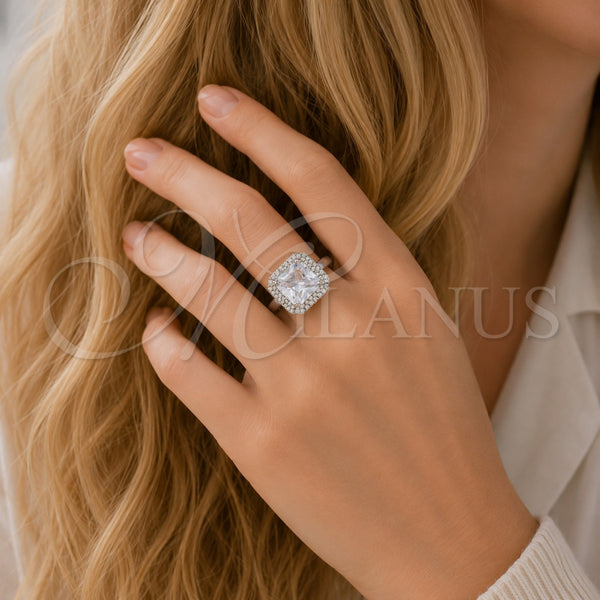 Anillo Multi Piedra 01.424.0020 Rodio Laminado, Diseño de Cluster, con Zirconia Cubica Blanca, Pulido, Rodinado (Talla Unica)