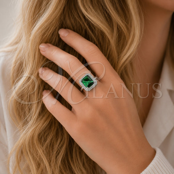 Anillo Multi Piedra 01.424.0020.1 Rodio Laminado, Diseño de Cluster, con Zirconia Cubica Verde y Blanca, Pulido, Rodinado (Talla Unica)