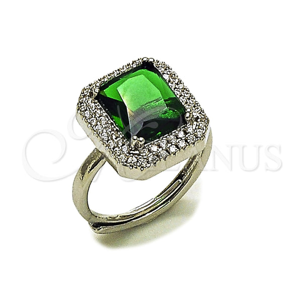 Anillo Multi Piedra 01.424.0020.1 Rodio Laminado, Diseño de Cluster, con Zirconia Cubica Verde y Blanca, Pulido, Rodinado (Talla Unica)