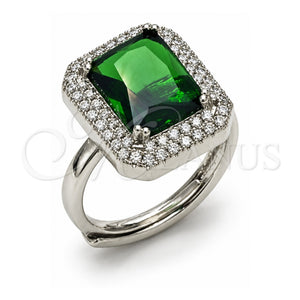 Anillo Multi Piedra 01.424.0020.1 Oro Laminado Blanco, Diseño de Cluster, con Zirconia Cubica Verde y Blanca, Pulido, Rodinado (Talla Unica)