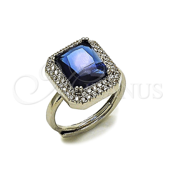 Anillo Multi Piedra 01.424.0020.2 Rodio Laminado, Diseño de Cluster, con Zirconia Cubica Zafiro Azul y Blanca, Pulido, Rodinado (Talla Unica)