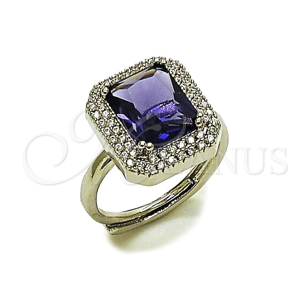 Anillo Multi Piedra 01.424.0020.3 Rodio Laminado, Diseño de Cluster, con Zirconia Cubica Amatista y Blanca, Pulido, Rodinado (Talla Unica)