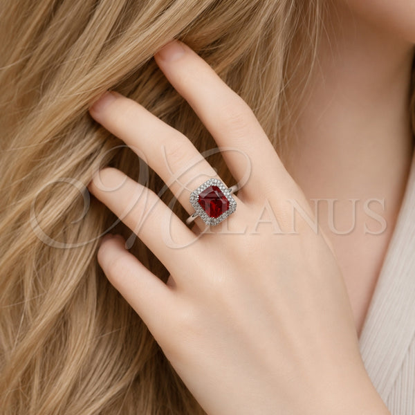 Anillo Multi Piedra 01.424.0020.4 Rodio Laminado, Diseño de Cluster, con Zirconia Cubica Granate y Blanca, Pulido, Rodinado (Talla Unica)