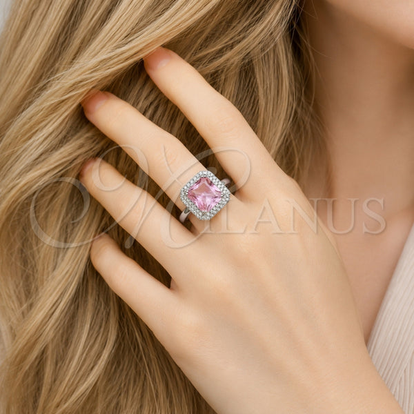Anillo Multi Piedra 01.424.0020.5 Rodio Laminado, Diseño de Cluster, con Zirconia Cubica Rosado y Blanca, Pulido, Rodinado (Talla Unica)