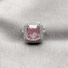 Anillo Multi Piedra 01.424.0020.5 Rodio Laminado, Diseño de Cluster, con Zirconia Cubica Rosado y Blanca, Pulido, Rodinado (Talla Unica)