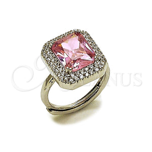Anillo Multi Piedra 01.424.0020.5 Rodio Laminado, Diseño de Cluster, con Zirconia Cubica Rosado y Blanca, Pulido, Rodinado (Talla Unica)