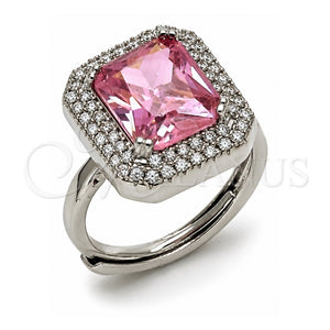 Anillo Multi Piedra 01.424.0020.5 Oro Laminado Blanco, Diseño de Cluster, con Zirconia Cubica Rosado y Blanca, Pulido, Rodinado (Talla Unica)
