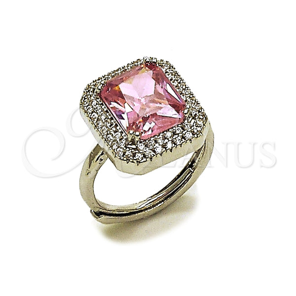 Anillo Multi Piedra 01.424.0020.5 Rodio Laminado, Diseño de Cluster, con Zirconia Cubica Rosado y Blanca, Pulido, Rodinado (Talla Unica)