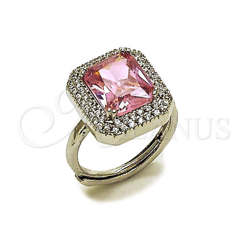 Anillo Multi Piedra 01.424.0020.5 Rodio Laminado, Diseño de Cluster, con Zirconia Cubica Rosado y Blanca, Pulido, Rodinado (Talla Unica)