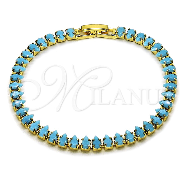Pulsera Tennis 03.424.0008.07 Oro Laminado, Diseño de Gota, con Zirconia Cubica Turquoise, Pulido, Tono Dorado (Grosor 05 MM, 8 Pulgadas de Largo)