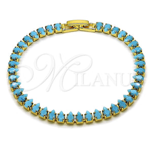 Pulsera Tennis 03.424.0008.07 Oro Laminado, Diseño de Gota, con Zirconia Cubica Turquoise, Pulido, Tono Dorado (Grosor 05 MM, 8 Pulgadas de Largo)