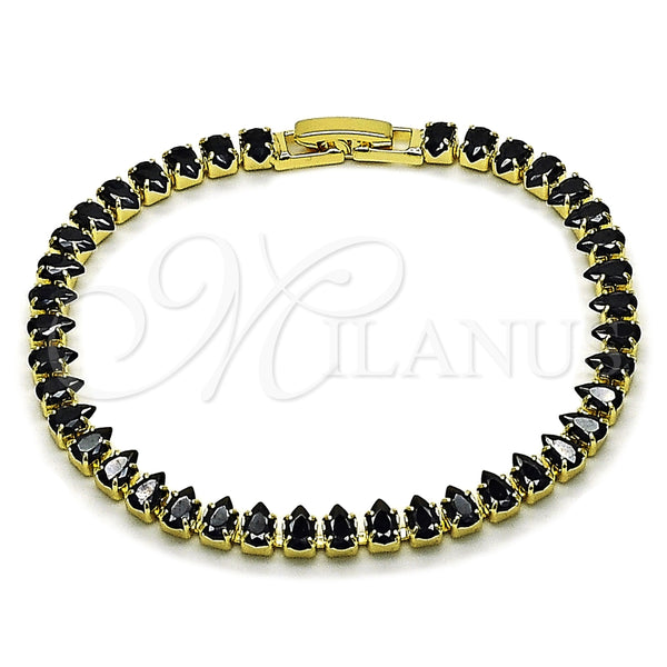 Pulsera Tennis 03.424.0008.1.07 Oro Laminado, Diseño de Gota, con Zirconia Cubica Negro, Pulido, Tono Dorado (Grosor 05 MM, 8 Pulgadas de Largo)