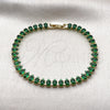 Pulsera Tennis 03.424.0008.2.07 Oro Laminado, Diseño de Gota, con Zirconia Cubica Verde, Pulido, Tono Dorado (Grosor 05 MM, 8 Pulgadas de Largo)